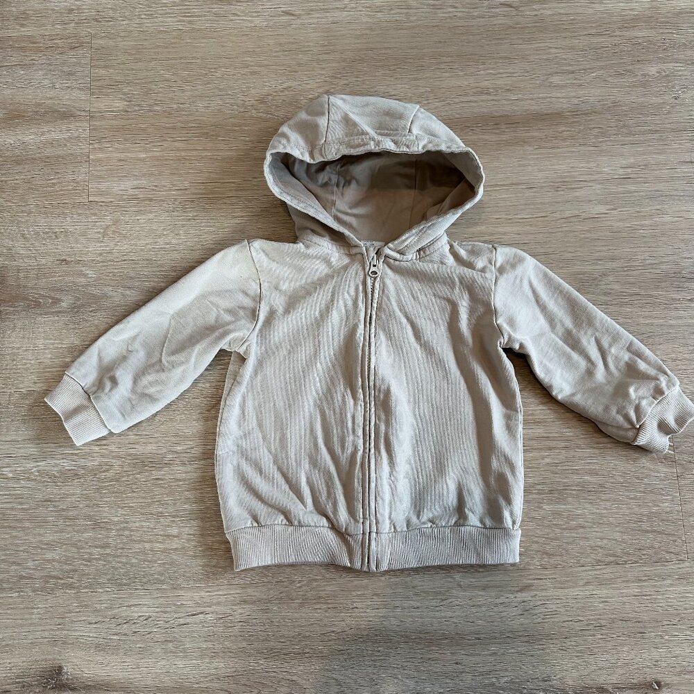 H&M Baby Hooded Zip-up Sweatshirt in Light Beige, Size 12M
